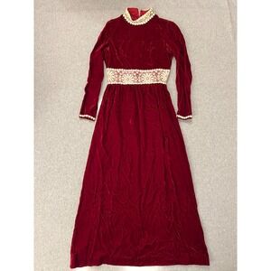 Vintage Toni Todd Velvet Maxi Dress Women's 10 Red Gothic Dark Romantic USA Made